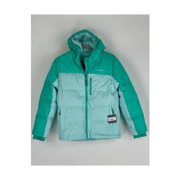 Eddie Bauer Girls Classic Down Jacket Zip Up Size Large 14 Spa Green New Fleece - Picture 1 of 10